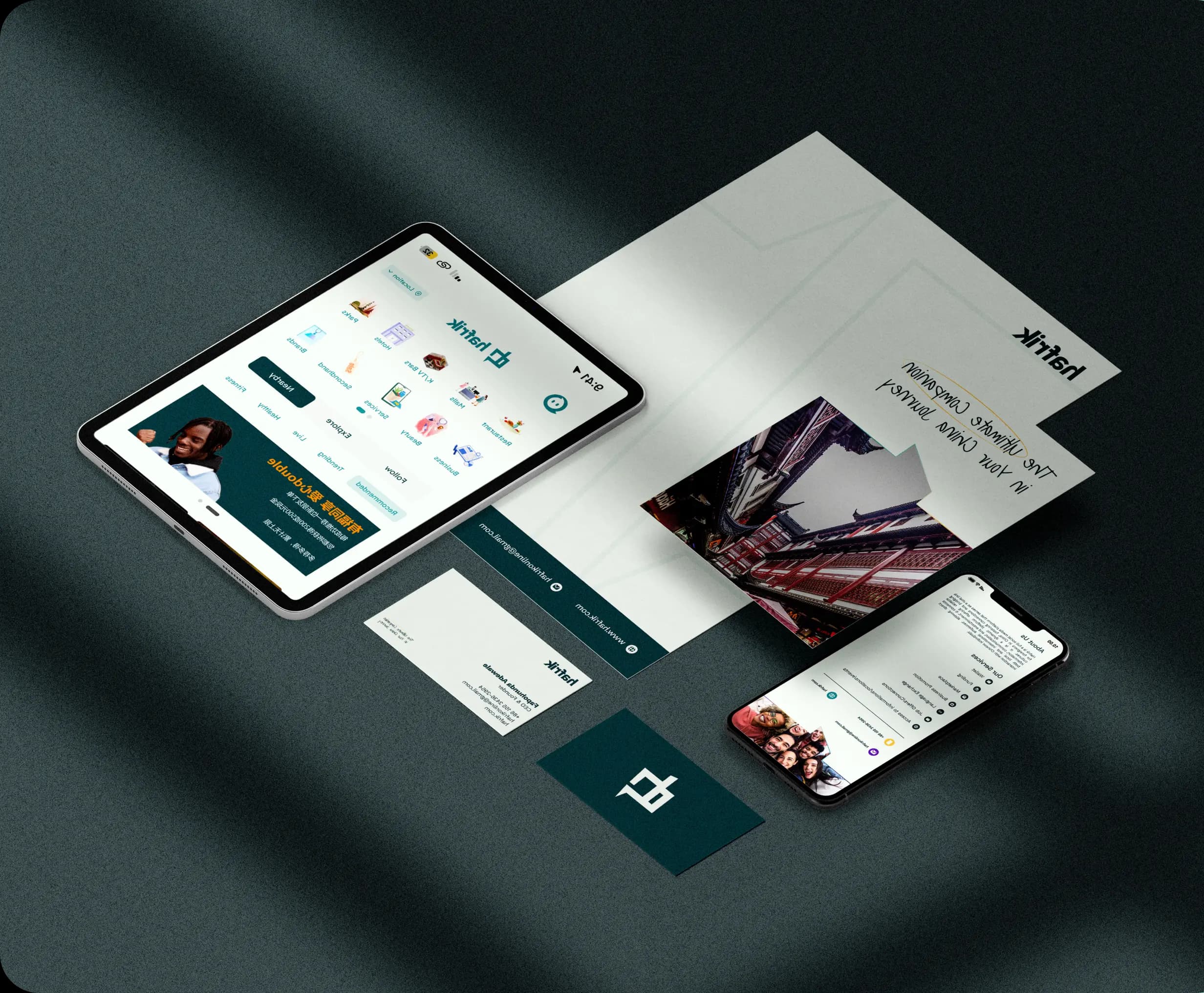 Marketing collateral and tablet mockup