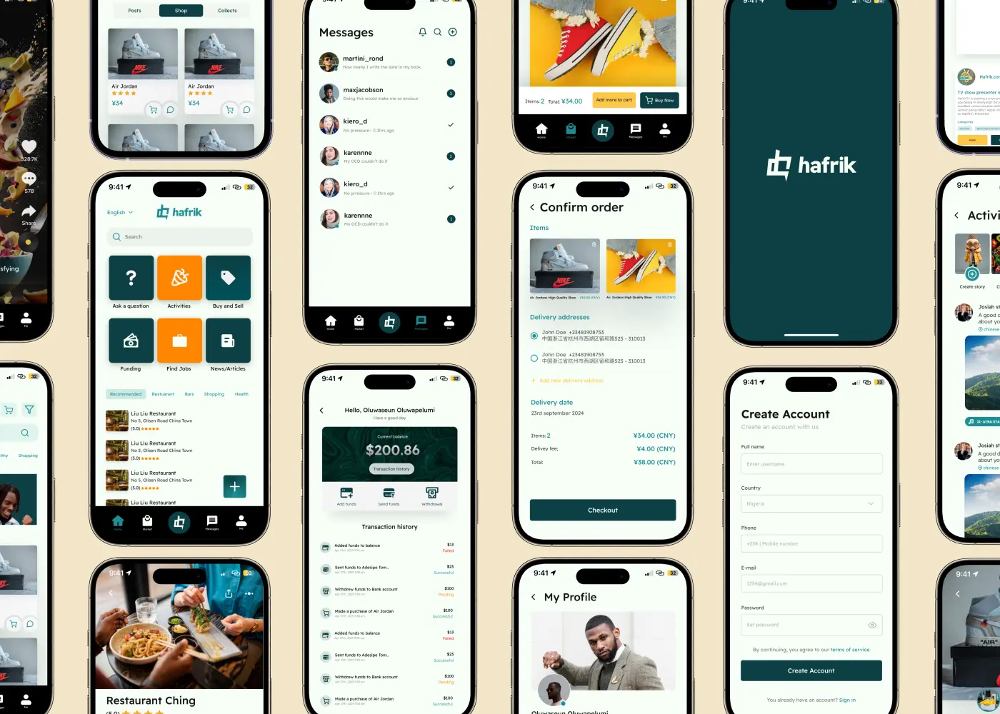 Hafrik mobile app screens mockup