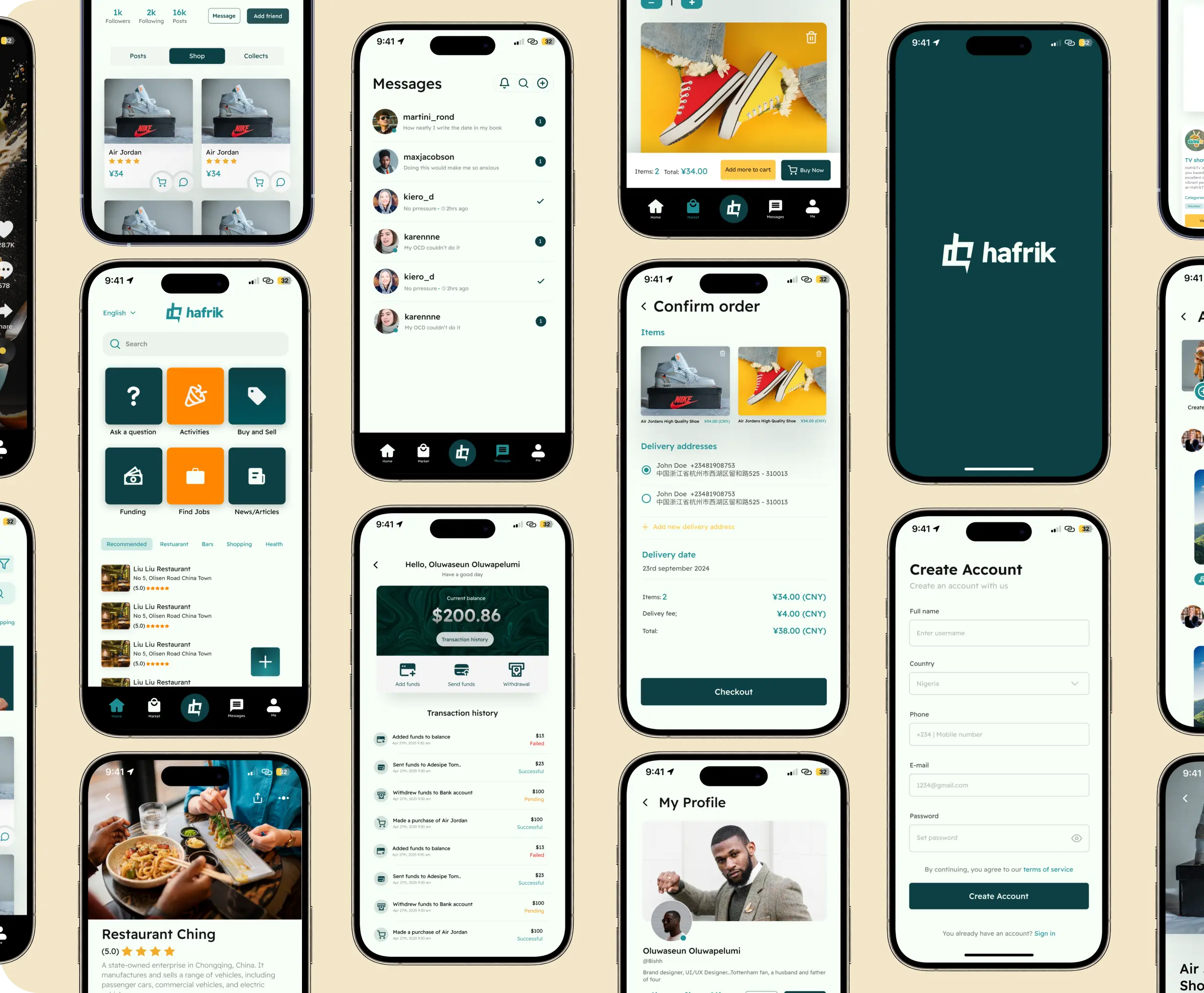 Hafrik mobile app screens mockup